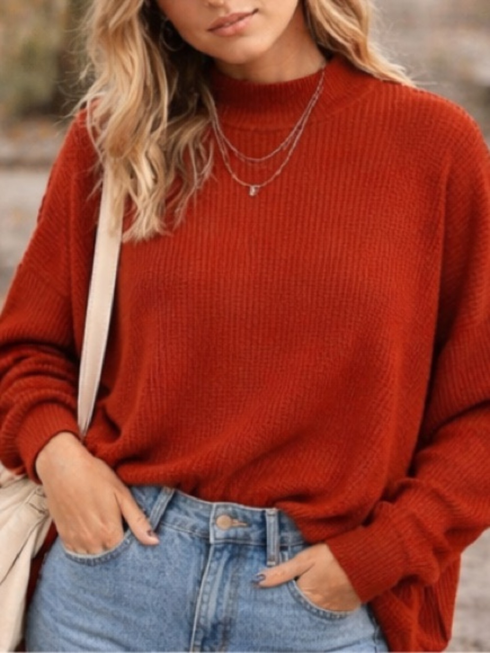 Oversized Rust Mock Neck Sweater Slouchy Boho Grunge Pullover